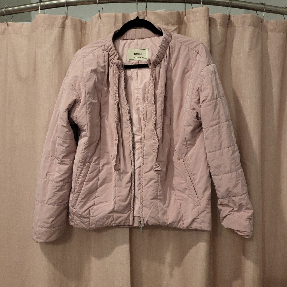 BCBG Blush Quilted Drawstring Neck Puffer Jacket